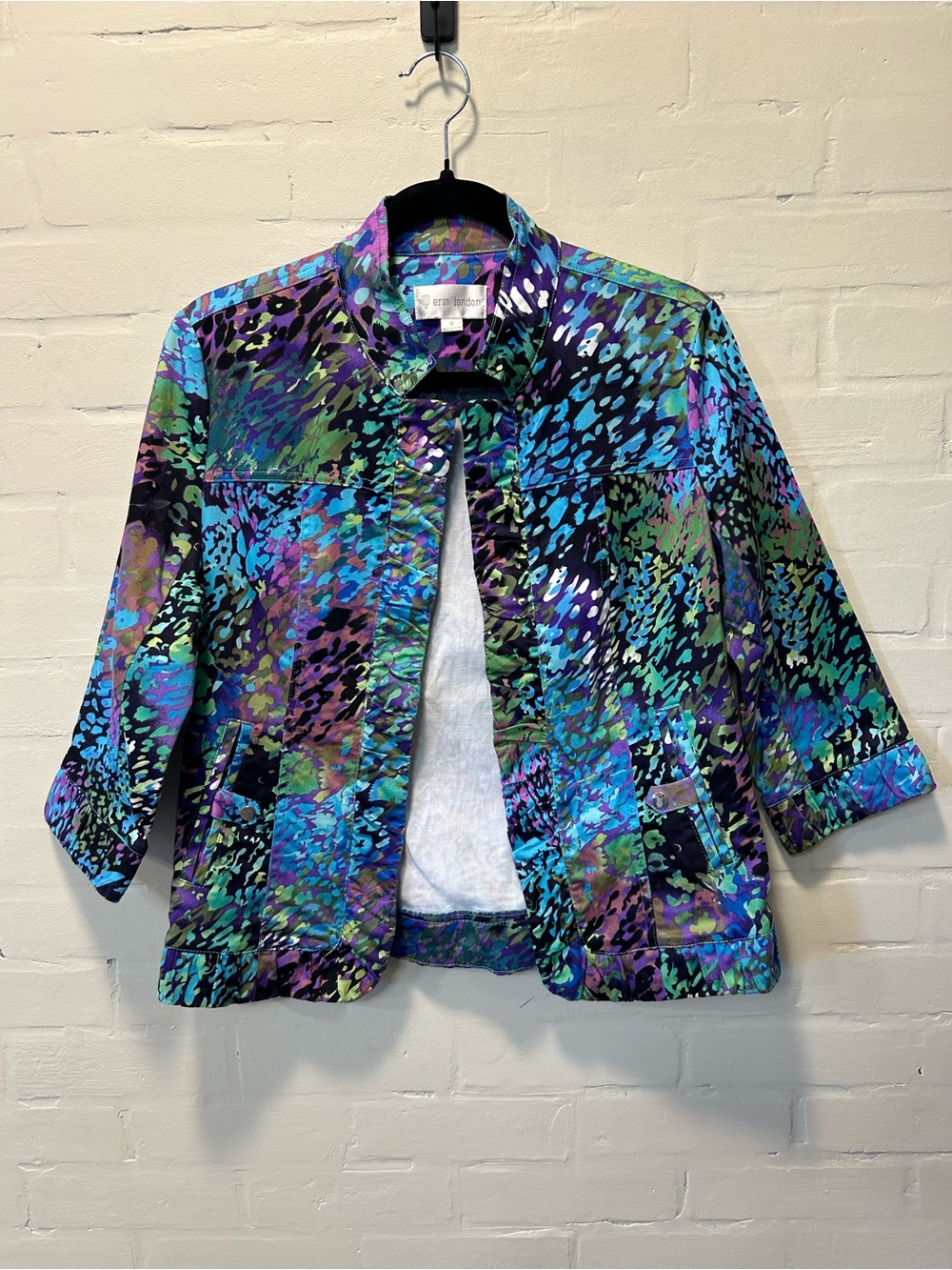 Erin London Abstract Multi Color Animal Print Cotton Stretch Jacket Blazer S